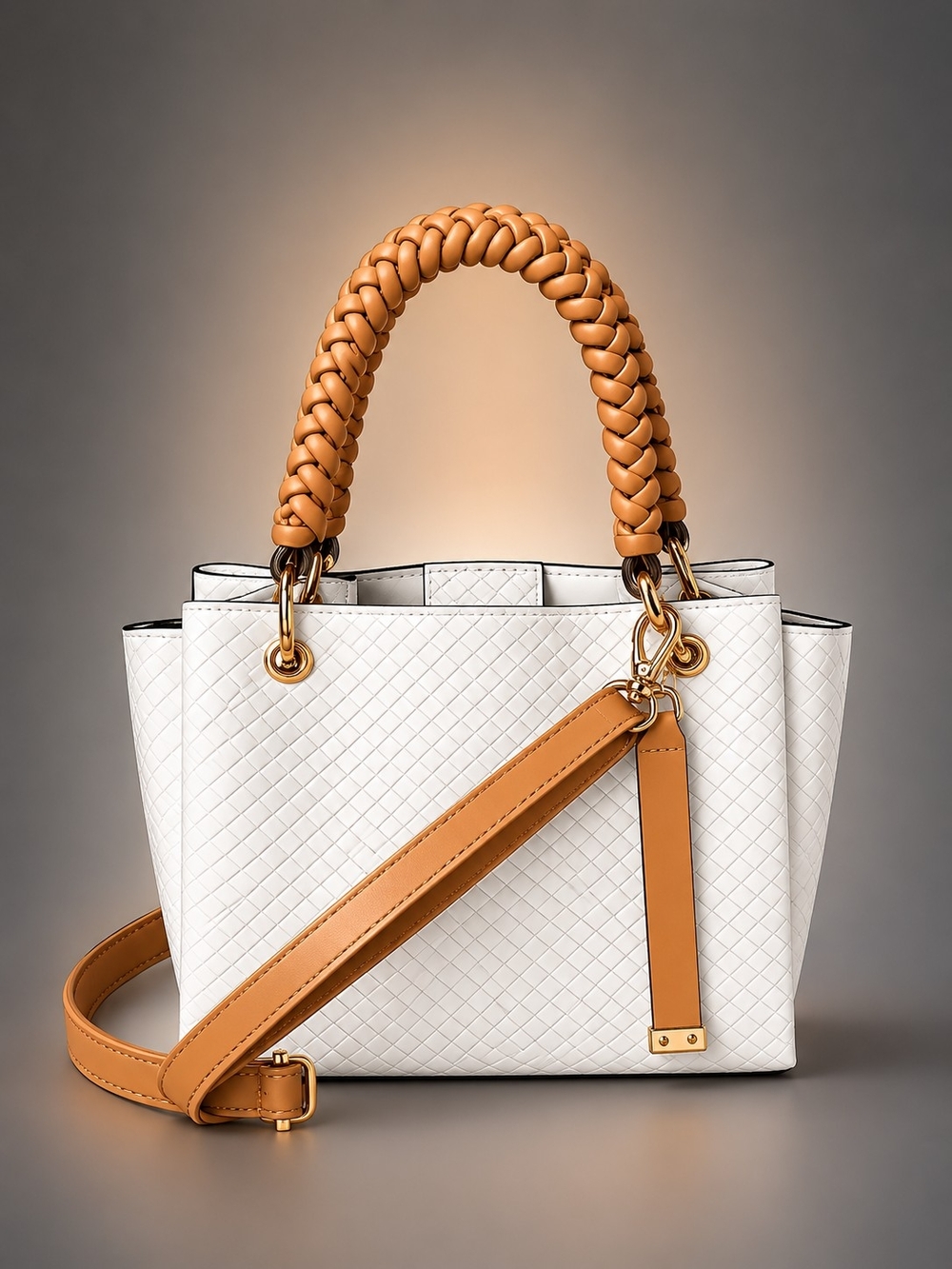 Aldo White Woven Tote with Tan Braided Handles